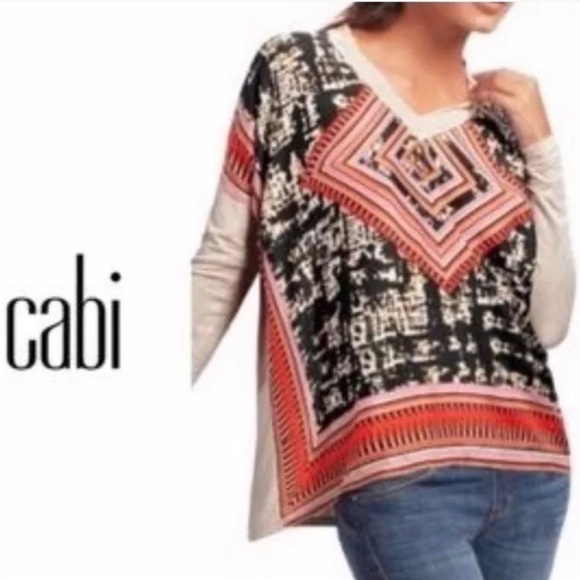 CAbi Aztec Silk Scarf Blouse Style 768 size‎ Small - Picture 2 of 8